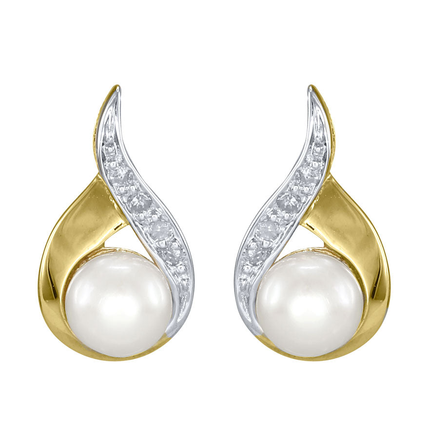 Cultured Pearl Diamond Earrings in 10K Yellow Gold