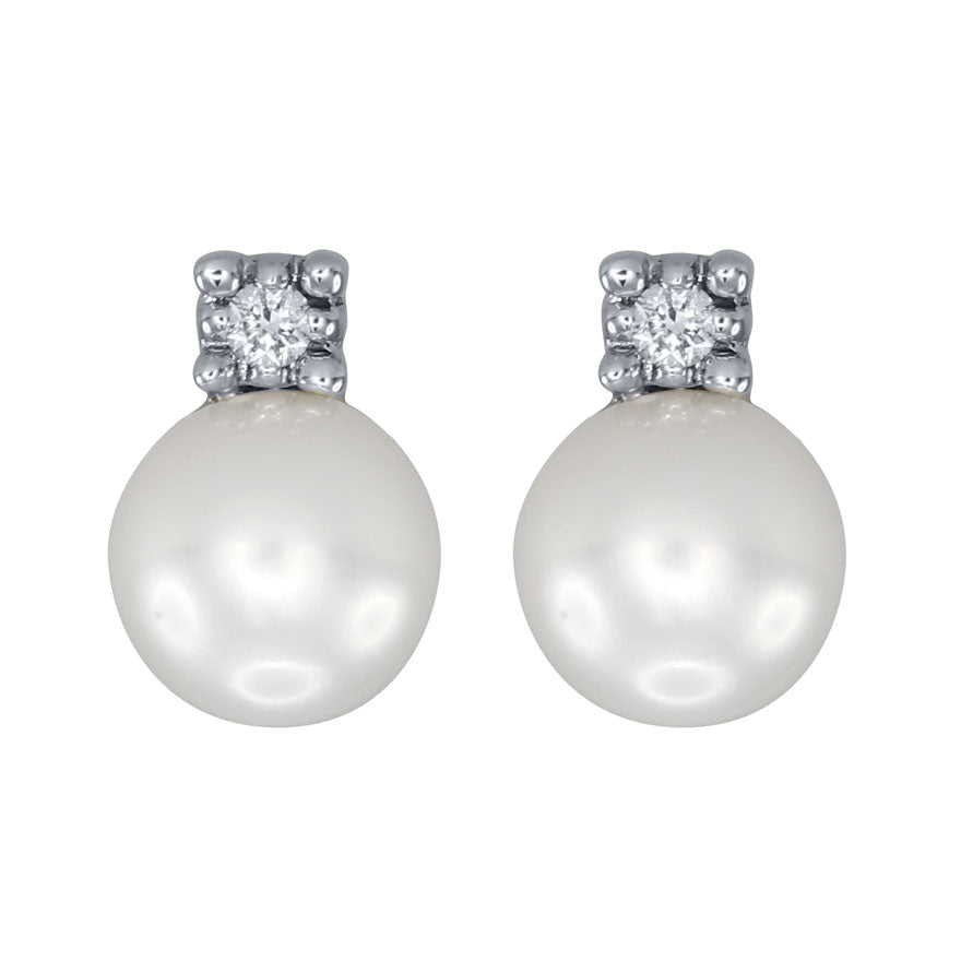 Pearl Earrings with Diamond Accents in 14K White Gold