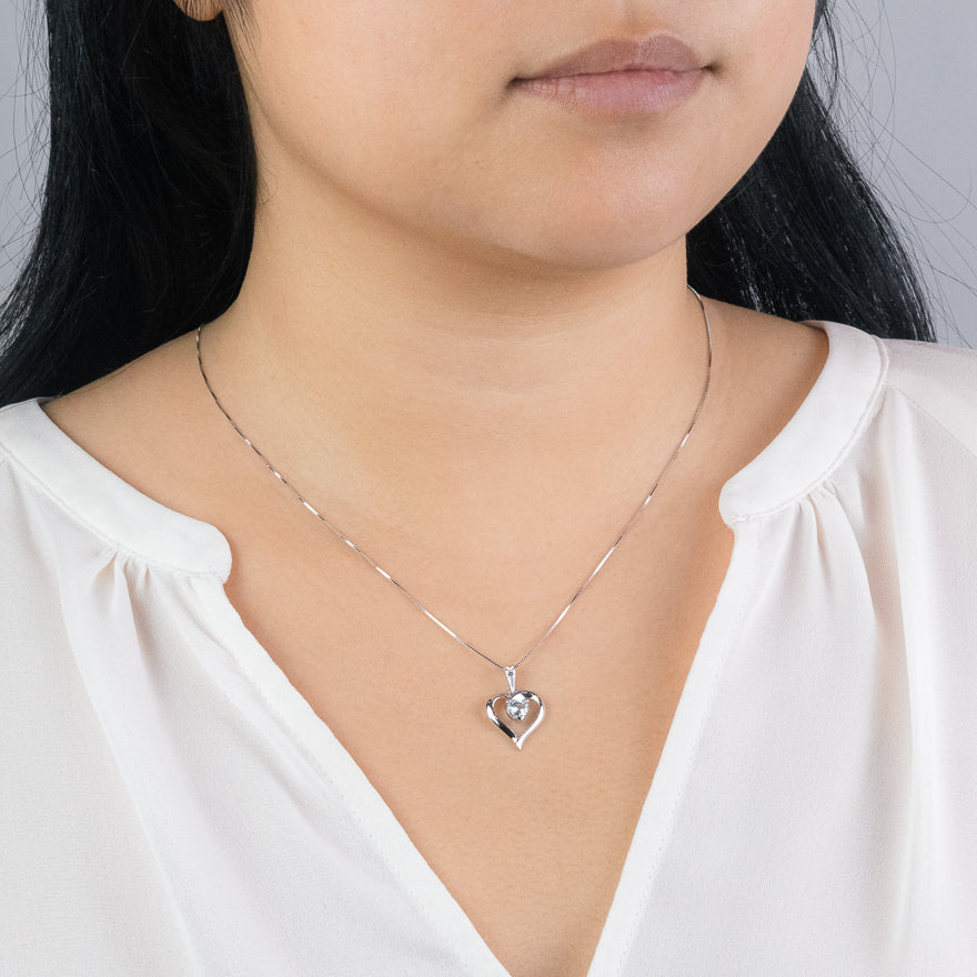 Heart Shaped Blue Topaz Diamond Necklace in 10K White Gold