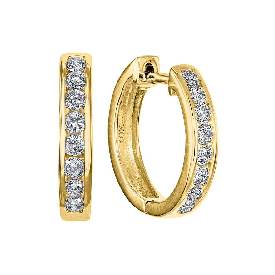 Channel Set Diamond Hoop Earrings in 10K Yellow Gold (0.50 ct tw)