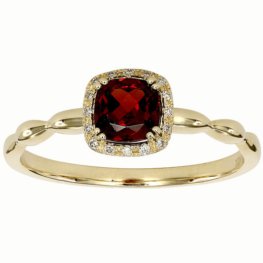 Cushion Shaped Garnet and Diamond Ring in 10K Yellow Gold