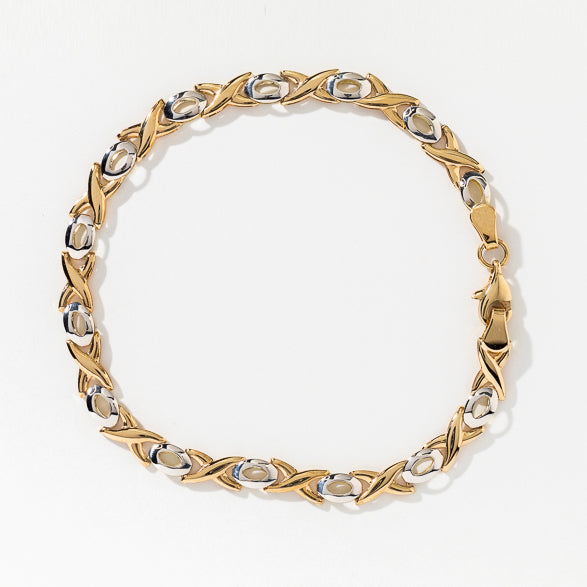 XO Link Bracelet in 10K Yellow and White Gold