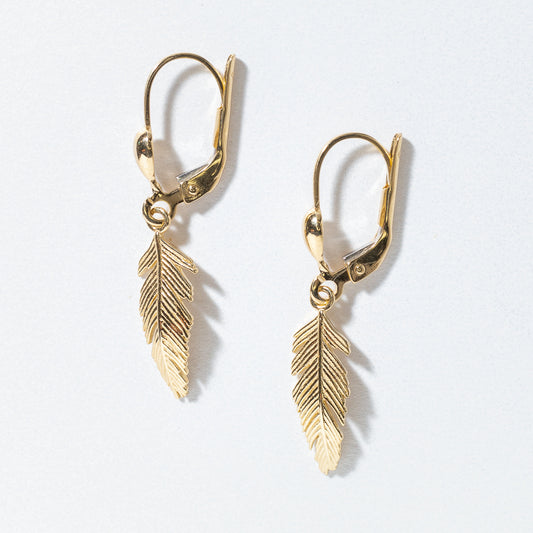 Dangling Leaf LeverbackEarrings in 10K Yellow Gold