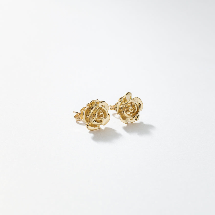 Rose Stud Earrings in 10K Yellow Gold