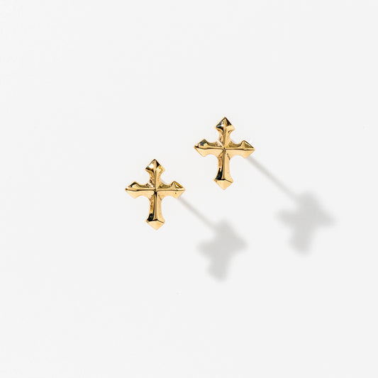 Cross Stud Earrings in 10K Yellow Gold