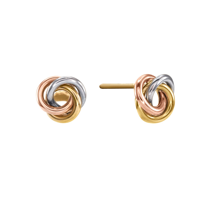 Tri-Coloured Love Knot Stud Earring in 10K Gold
