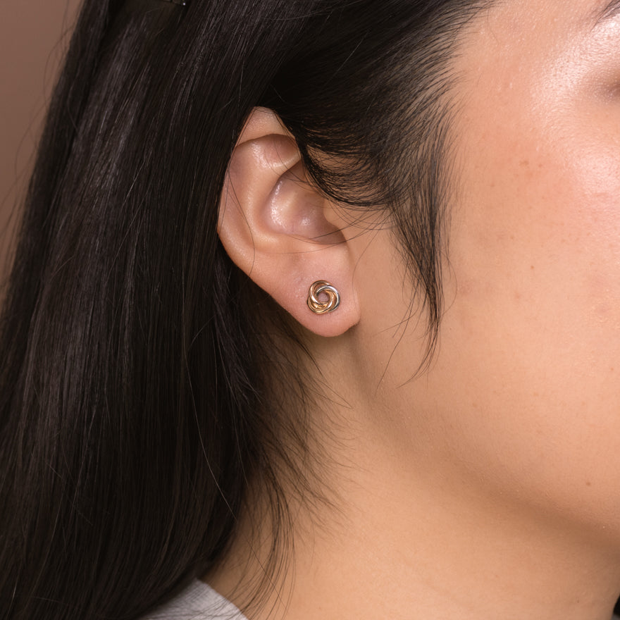 Tri-Coloured Love Knot Stud Earring in 10K Gold – Ann-Louise Jewellers