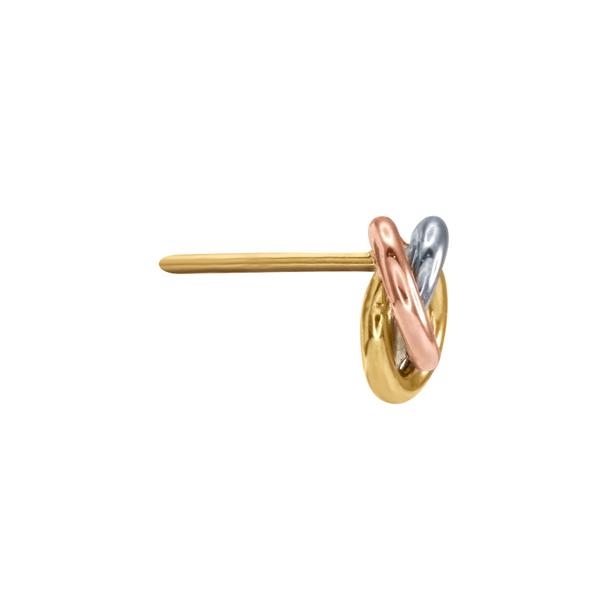 Tri-Coloured Love Knot Stud Earring in 10K Gold
