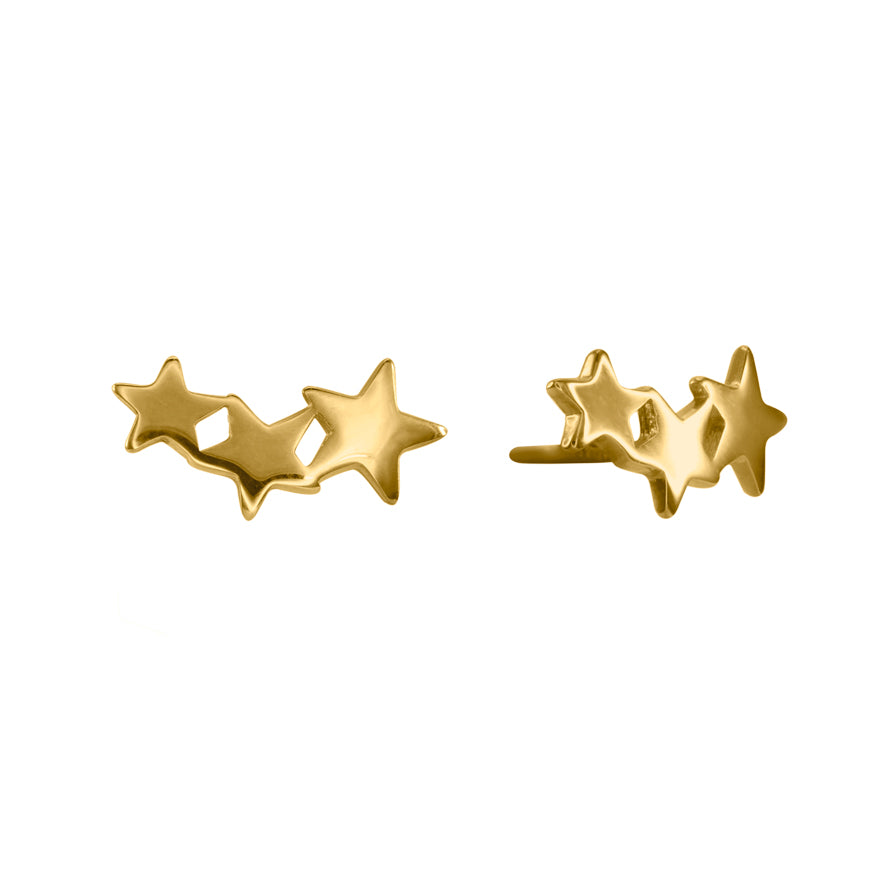 Triple Star Stud Earrings in 10K Yellow Gold