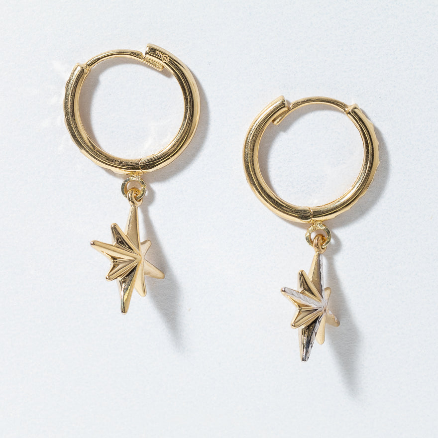 North Star Dangle Earrings in 10K Yellow Gold