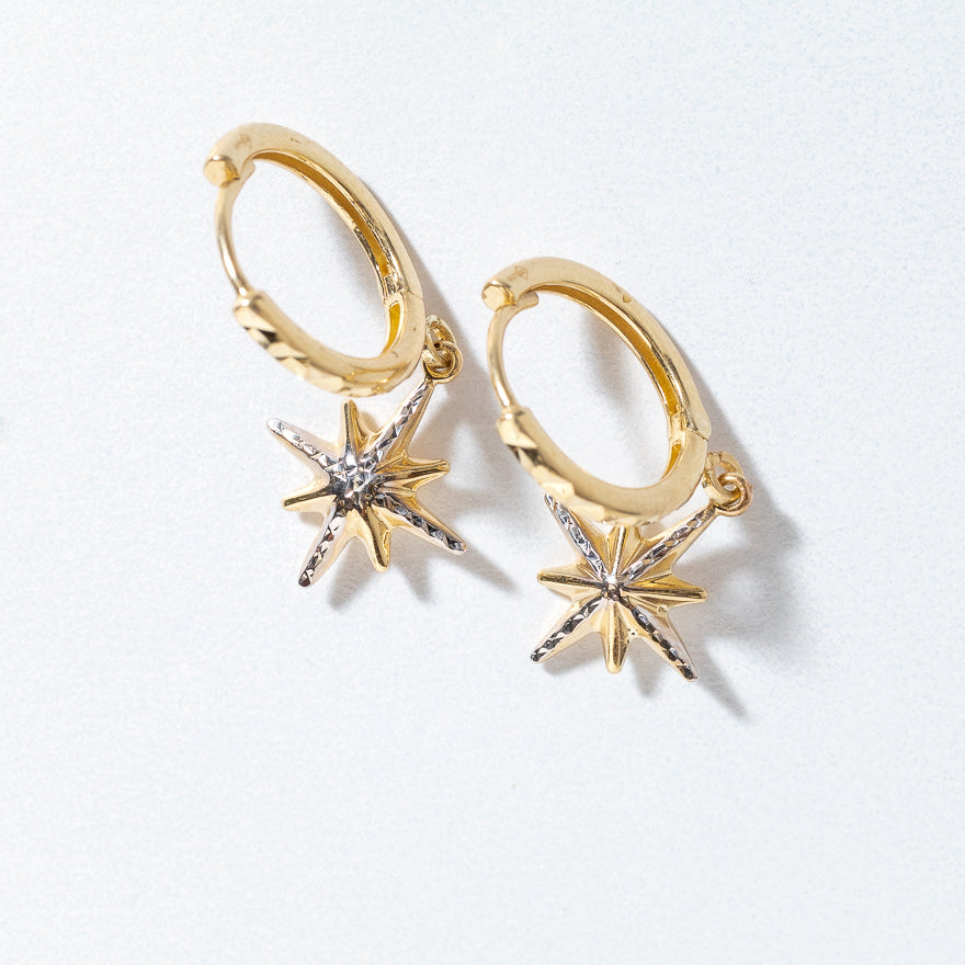 North Star Dangle Earrings in 10K Yellow Gold