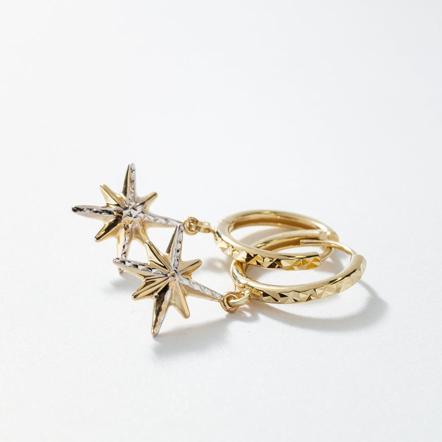 North Star Dangle Earrings in 10K Yellow Gold