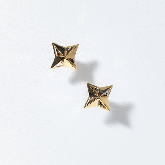 Four Point Star Stud Earrings In 10K Yellow Gold