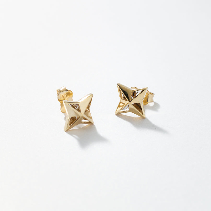 Four Point Star Stud Earrings In 10K Yellow Gold