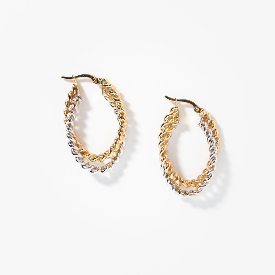 Oval Twist Earrings in 10K Yellow and White Gold