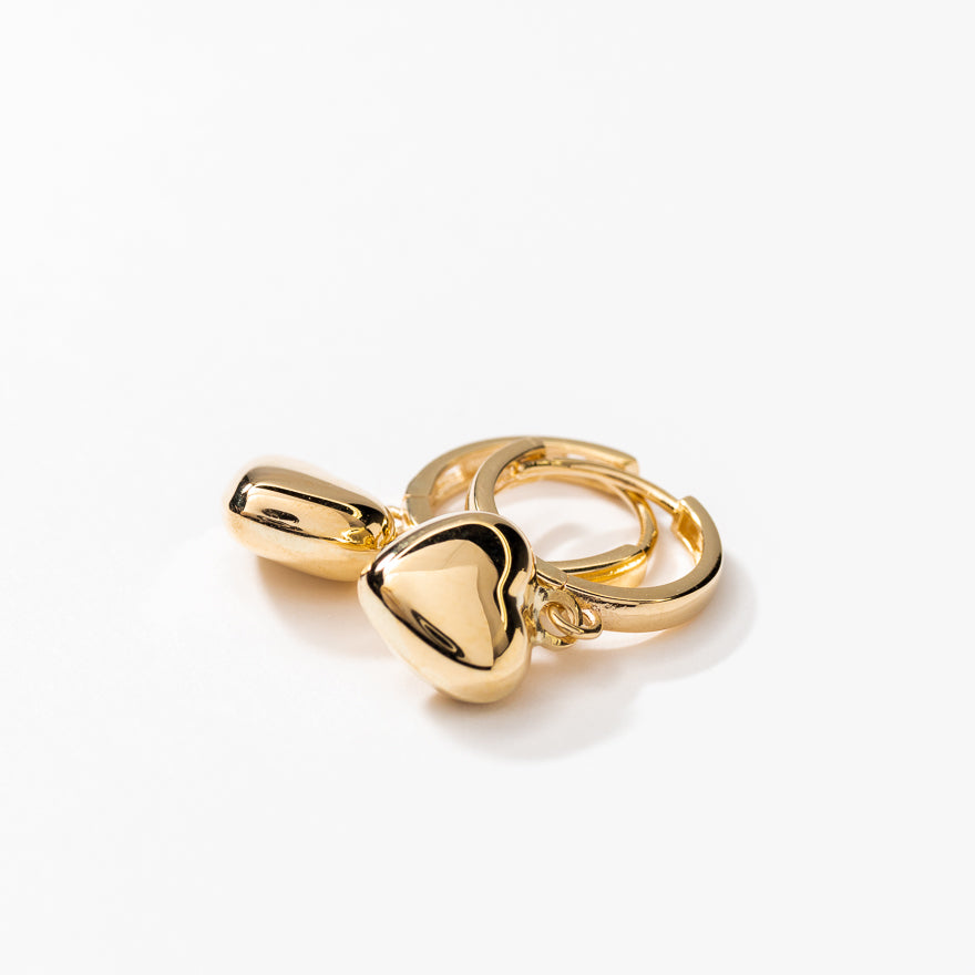 Dangle Heart Hoop Earrings in 10K Yellow Gold