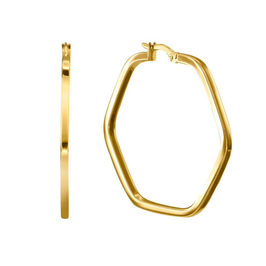 Octagon Square Tube Hoop Earrings in 10K Yellow Gold