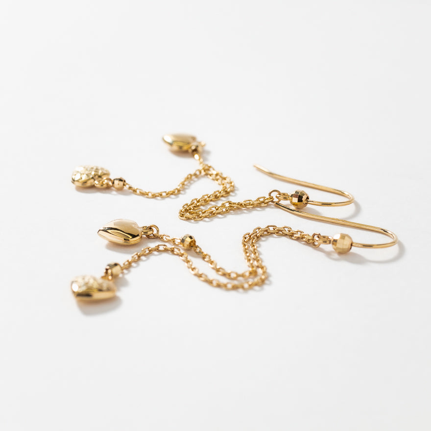 Puff Heart Drop Earrings in 10K Yellow Gold