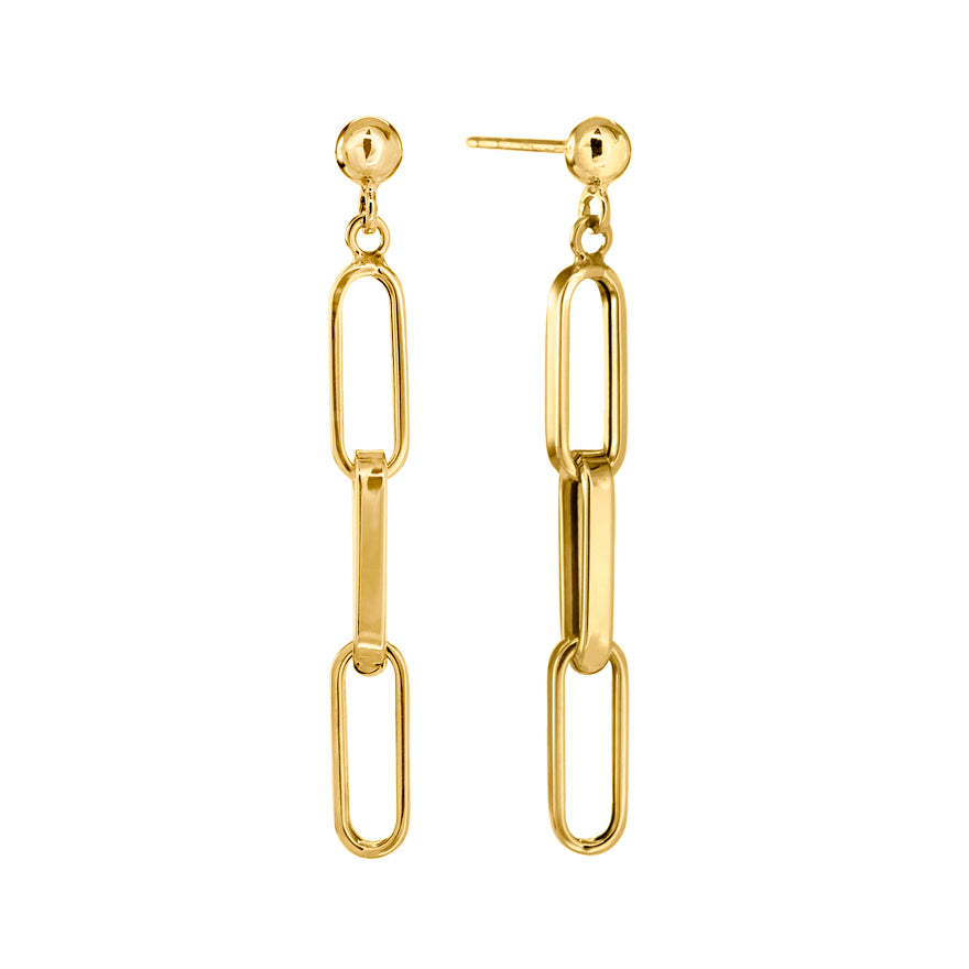 Paperclip Drop Earrings in 10K Yellow Gold
