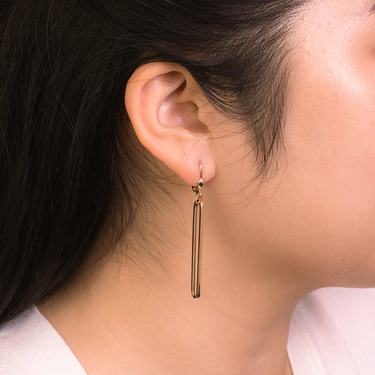 Paperclip Drop Earrings in 10K Yellow Gold