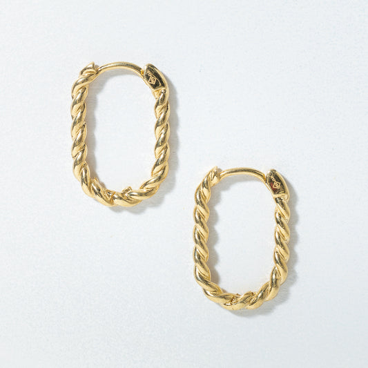 Rectangle Twist Hoop Earrings in 10K Yellow Gold