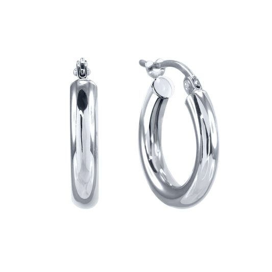 3x10mm Polished Tube Hoop Earrings in 10K White Gold