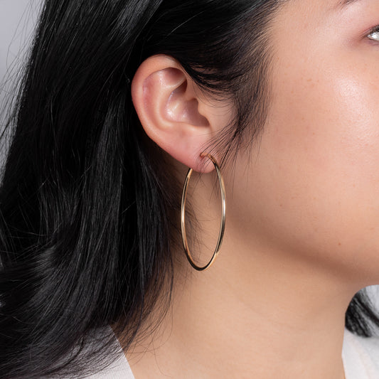 50mm Tube Hoop Earrings in 10K Yellow Gold