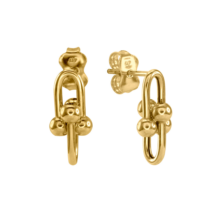 Beaded Double Link Earrings in 10K Yellow Gold