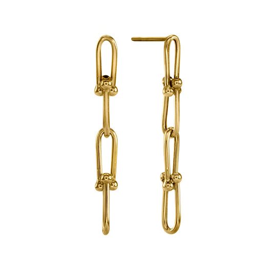 Beaded Quad Link Earrings in 10K Yellow Gold