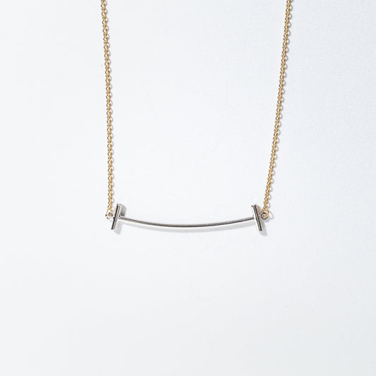 Curved T-Bar Pendant Necklace in 10K Yellow and White Gold