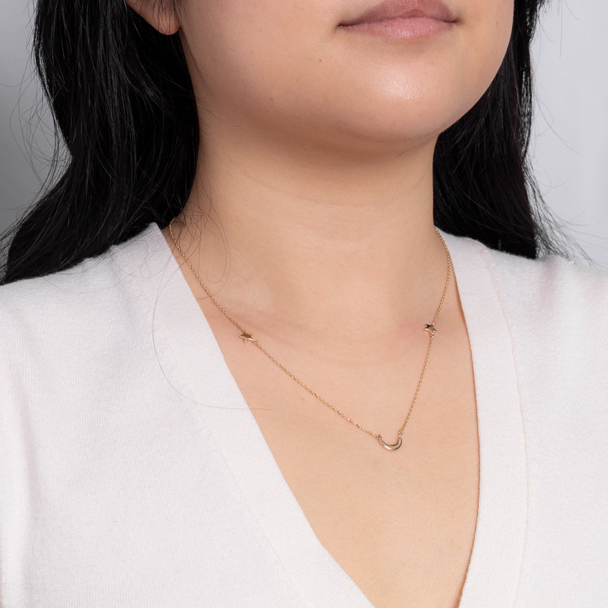 Star and Moon Chain Necklace in 10K Yellow Gold