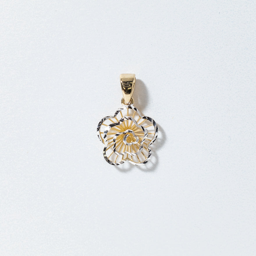 Rose Pendant in 10K Yellow and White Gold