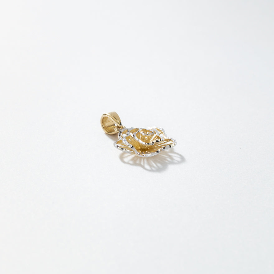 Rose Pendant in 10K Yellow and White Gold