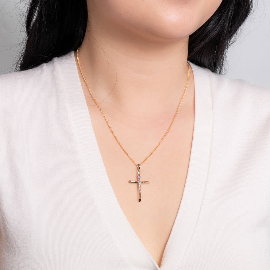 Crucifix Cross Pendant in 14K Yellow and White Gold