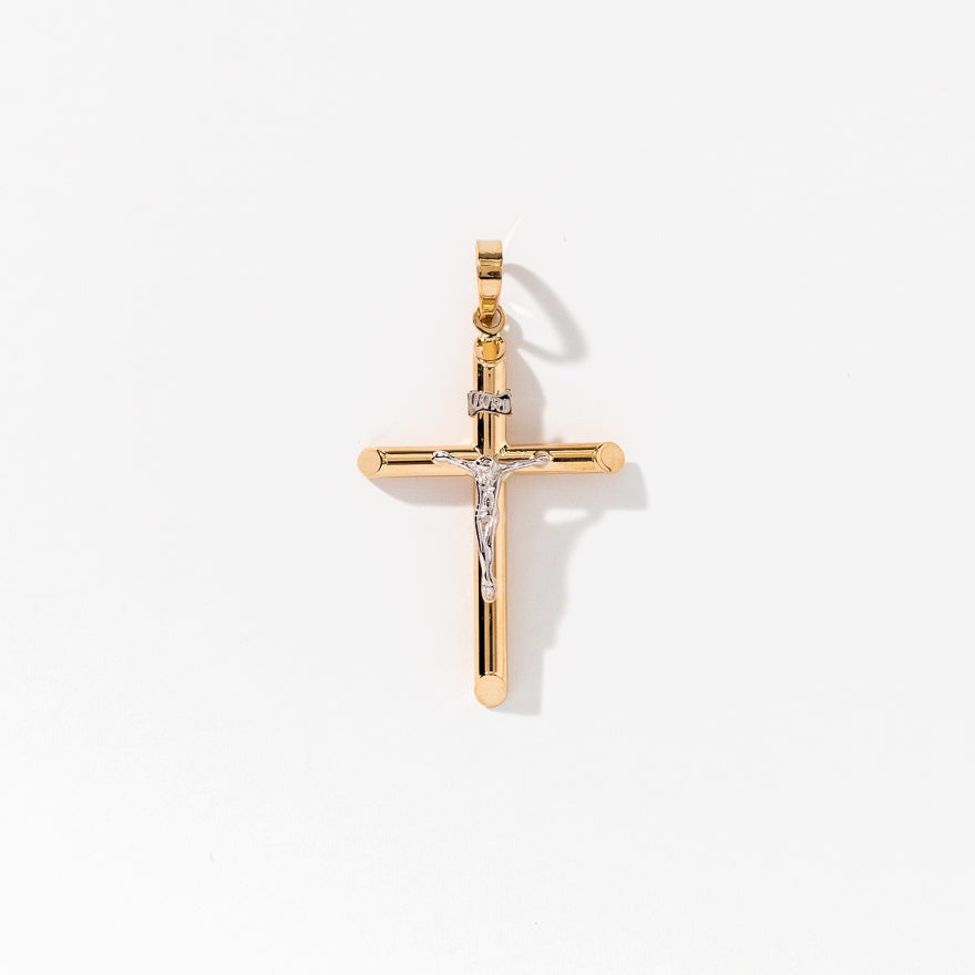 Crucifix Cross Pendant in 14K Yellow and White Gold