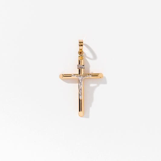 Crucifix Cross Pendant in 14K Yellow and White Gold