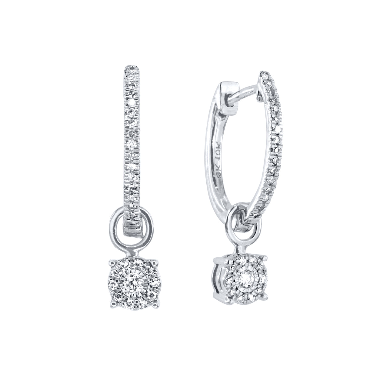 Diamond Cluster Drop Earrings in 10K White Gold (0.20ct tw)