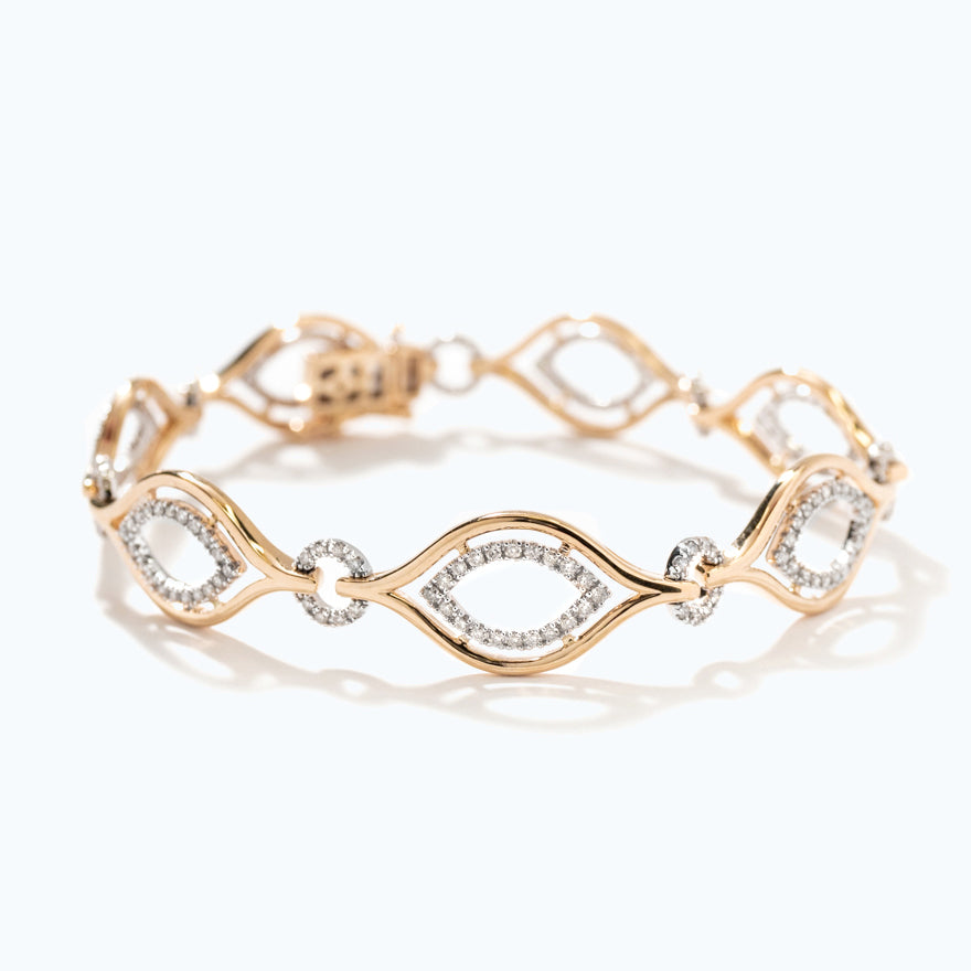 Diamond Link Bracelet in 10K Yellow and White Gold (1.12 ct tw)
