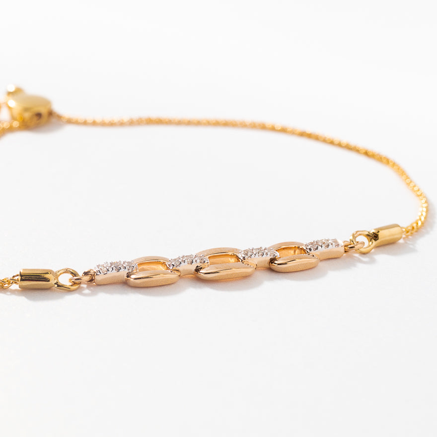 Diamond Bolo LInk Bracelet in 10K Yellow Gold (0.13 ct tw)