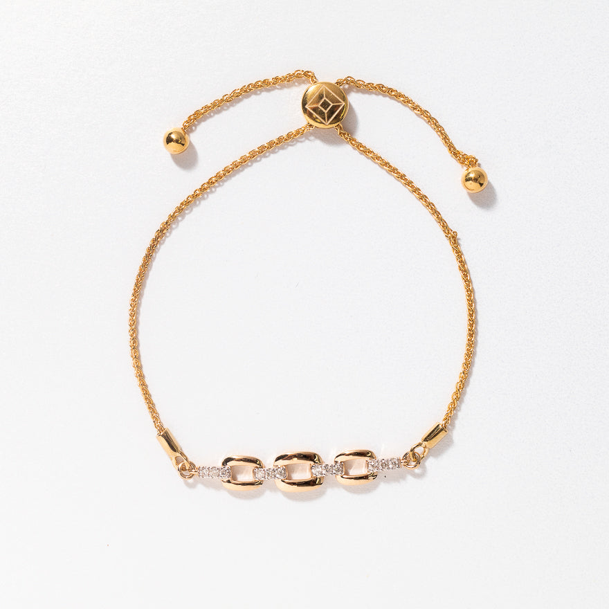 Diamond Bolo LInk Bracelet in 10K Yellow Gold (0.13 ct tw)