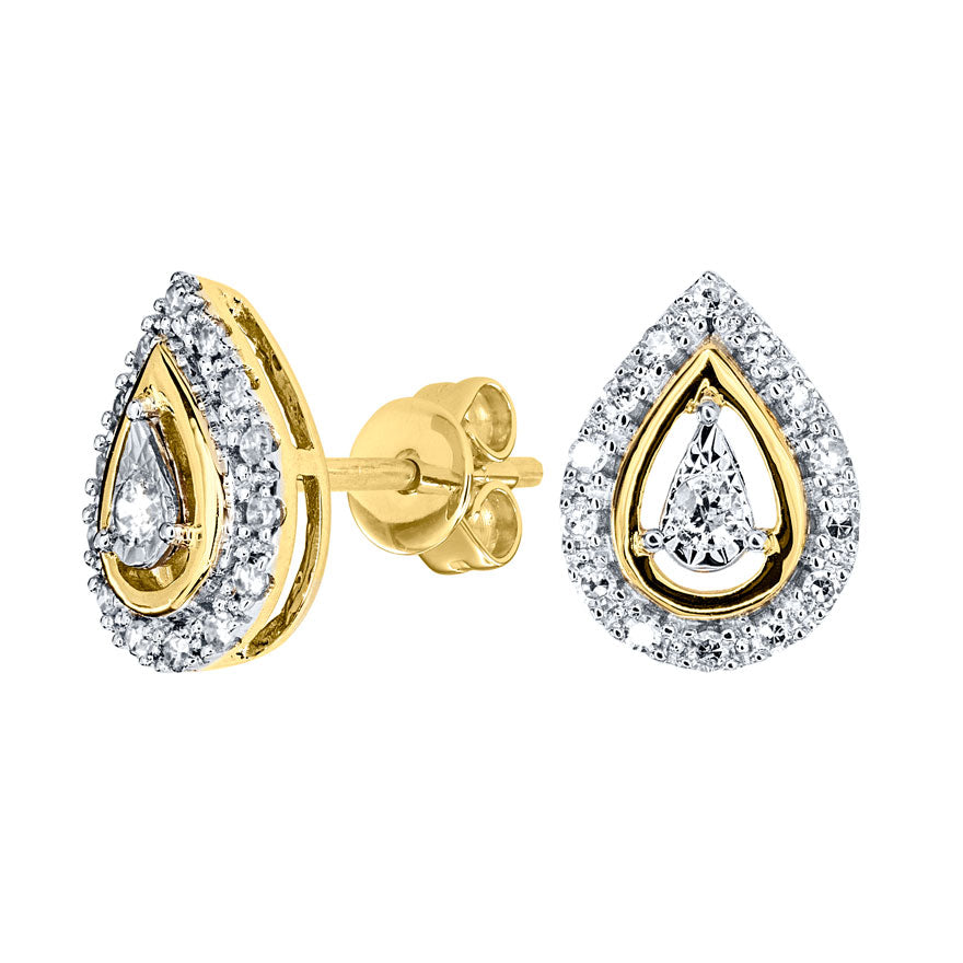 Pear Shape Diamond Halo Stud Earrings in 10K Yellow Gold (0.20 ct tw)