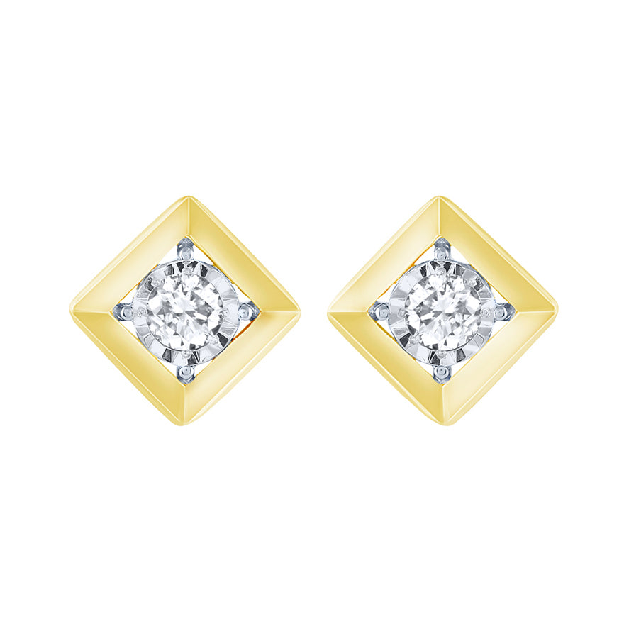 10K Yellow and White Gold Diamond Solitaire Stud Earrings (0.22 ct tw)