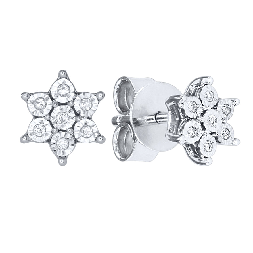 Flower Diamond Stud Earrings in 10K White Gold (0.04 ct tw)