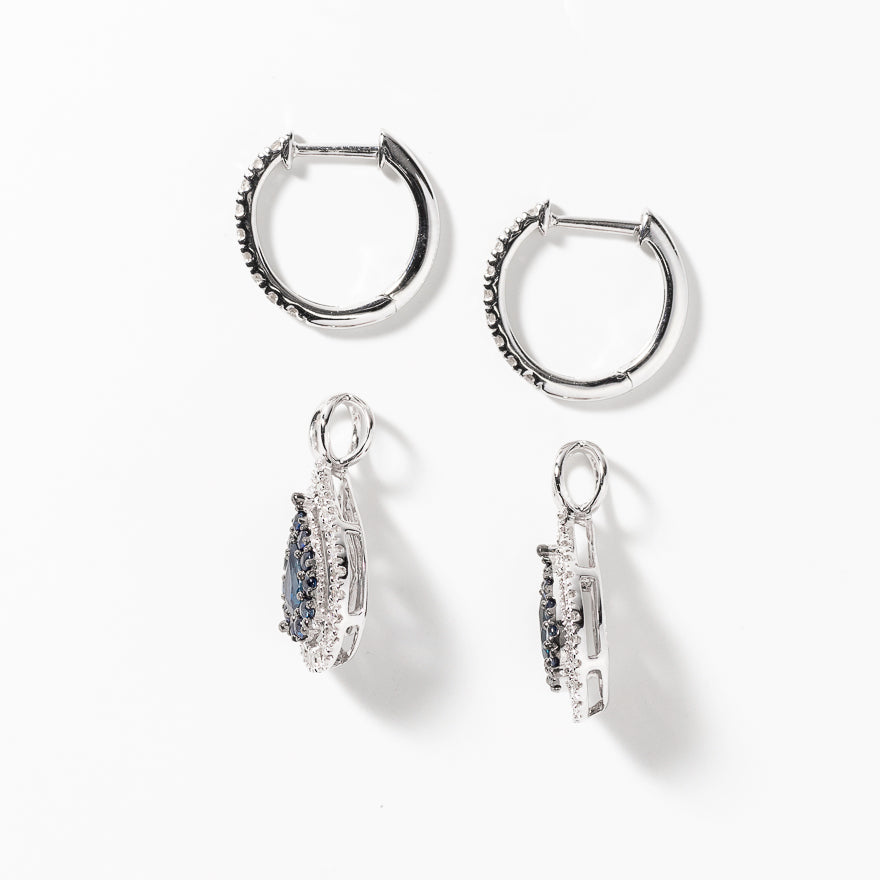Sapphire Earrings With Diamond Accents With Removable Pear Drop in 10K White Gold