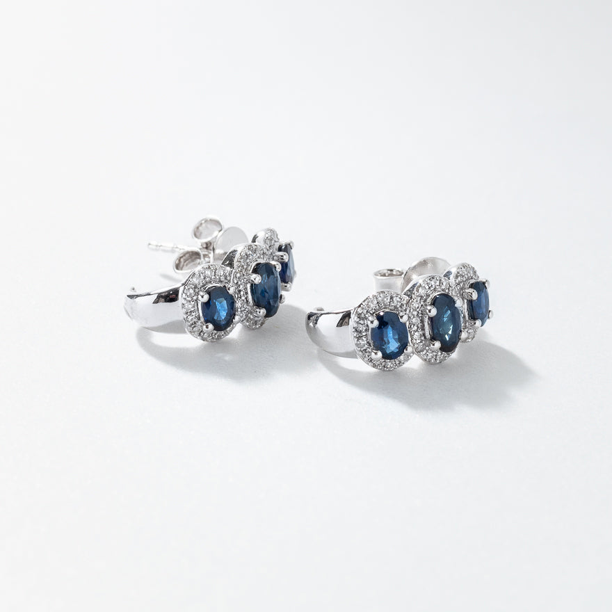 Luxury Sapphire and Diamond Earrings in White Gold | KLENOTA