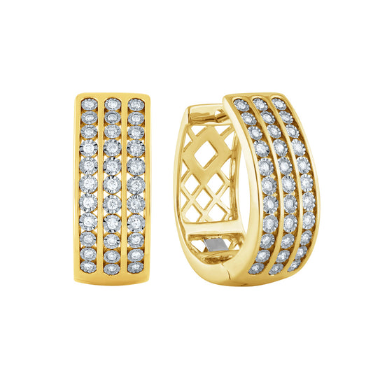 Diamond Cluster Hoop Earrings with Spring Hinge in 10K Yellow and White Gold (0.40 ct tw)