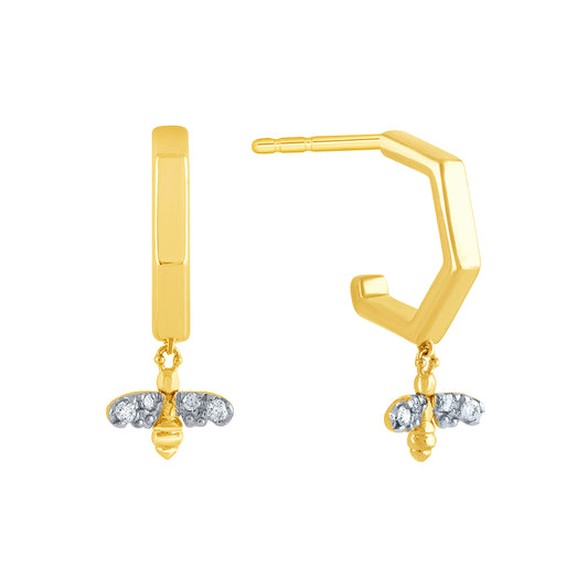 Honey Bee Diamond Earrings in 10K Yellow Gold (0.05 ct tw)