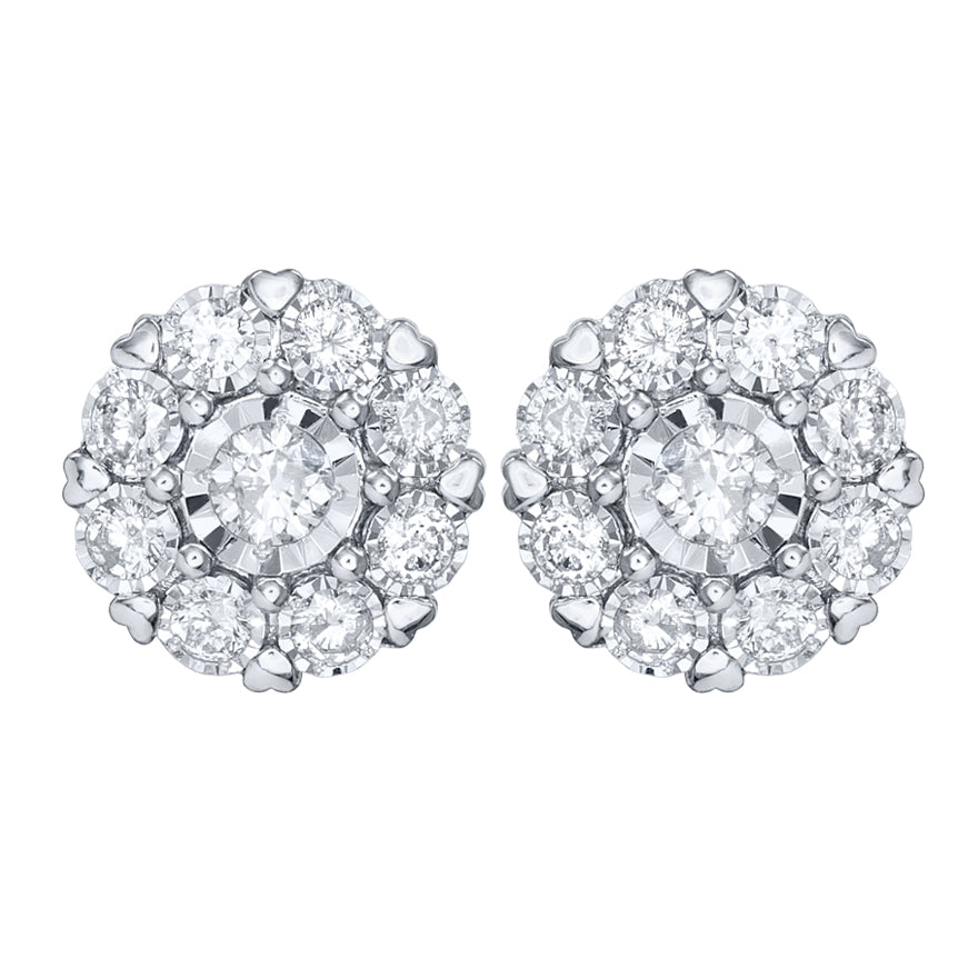 - Hidden Hearts - 10K White Gold Diamond Cluster Stud Earring (1.00 ct tw)