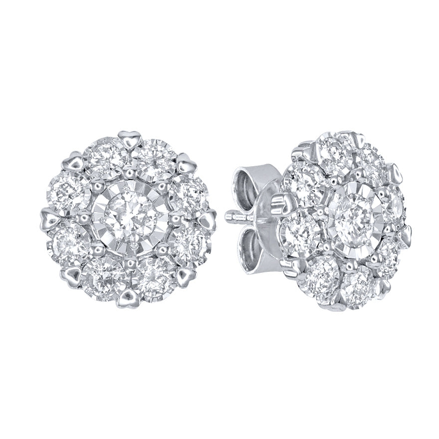 - Hidden Hearts - 10K White Gold Diamond Cluster Stud Earring (1.00 ct tw)