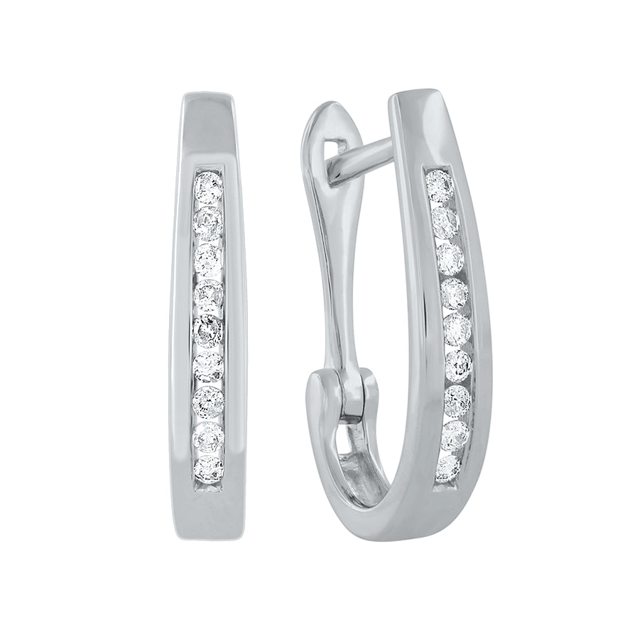 Channel-Set Diamond J-Hoop Earrings in 10K White Gold (0.15 ct tw)